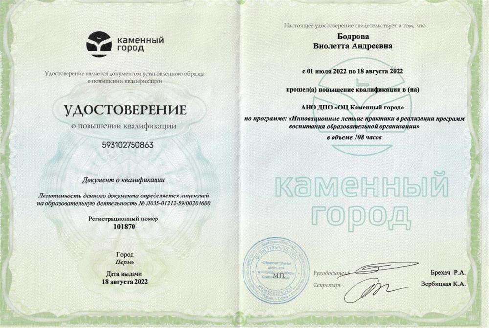 Удостоверение о повышении квалификации 
