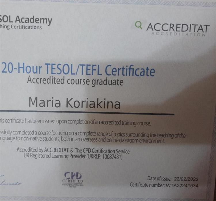 Certificate TESOL 