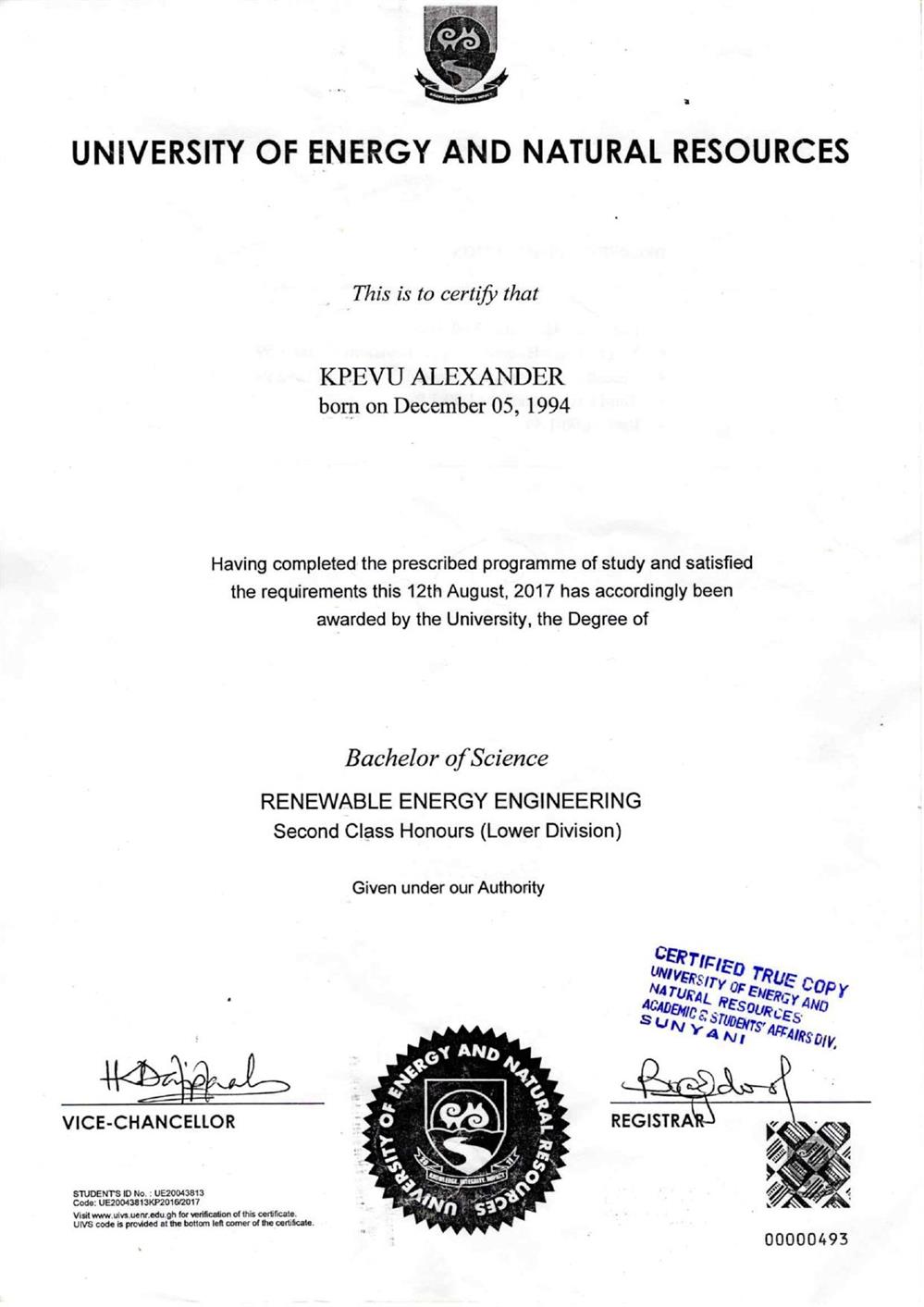 University certificate 