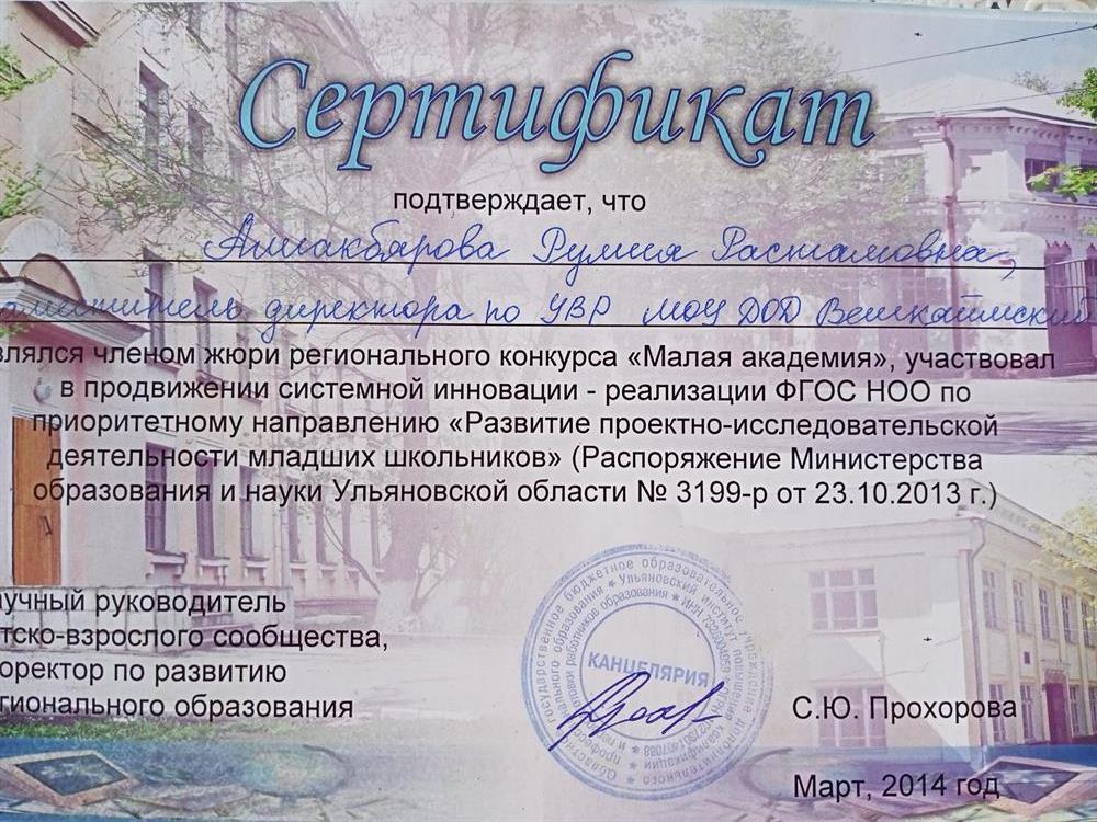 Сертификат члена жюри