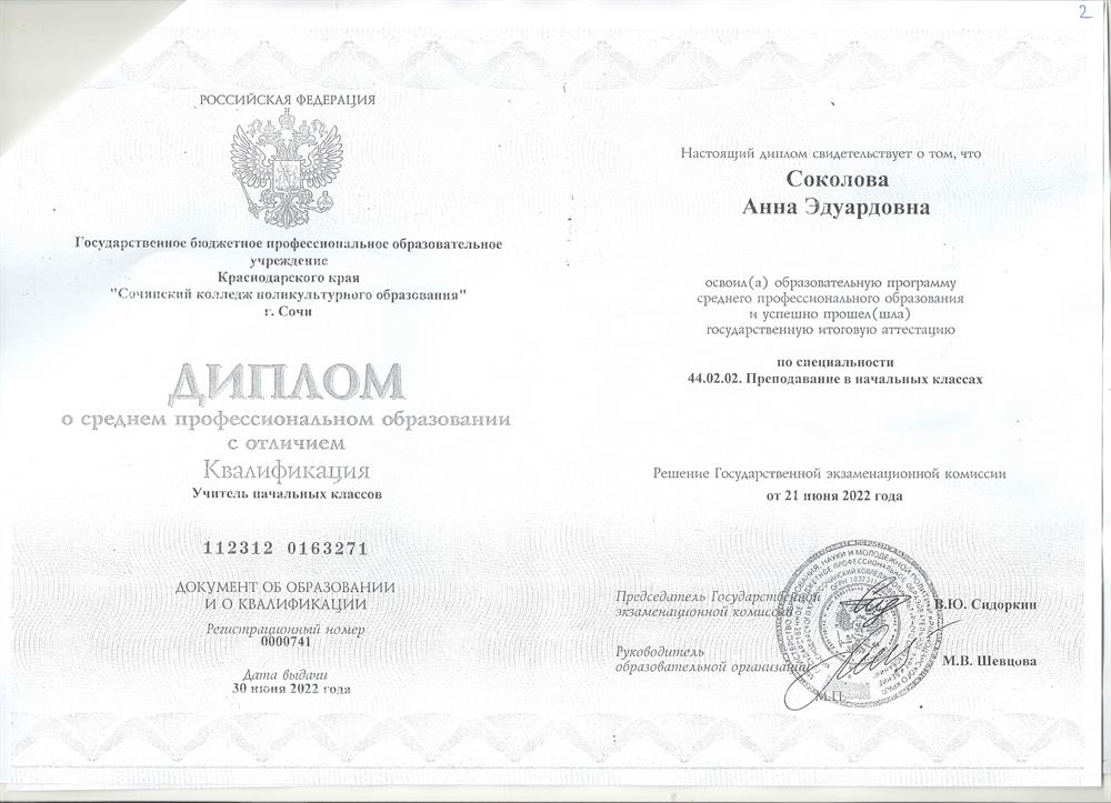 Диплом СПО с отличием