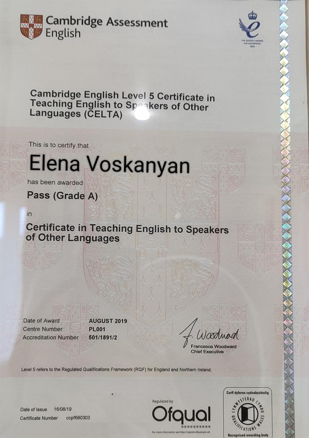 CELTA certificate 