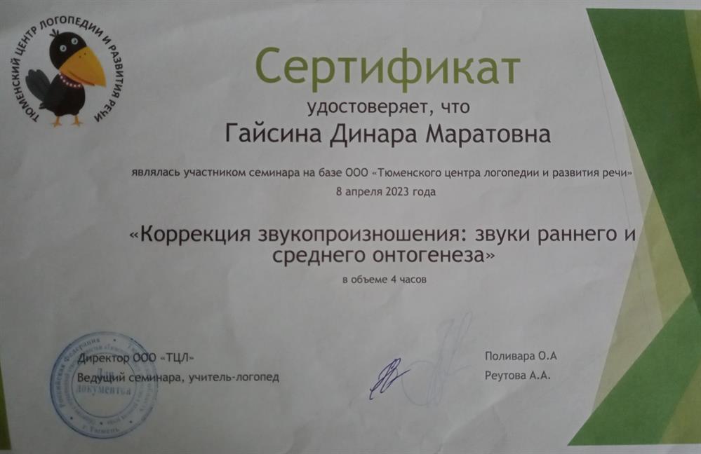 Сертификат дополнительного образования 