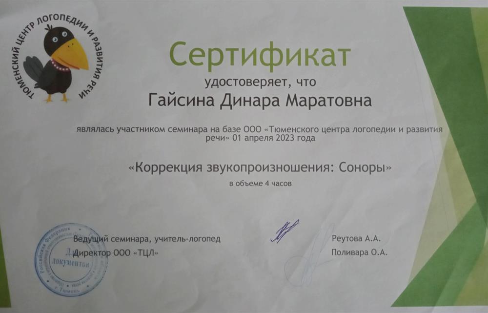 Сертификат дополнительного образования 