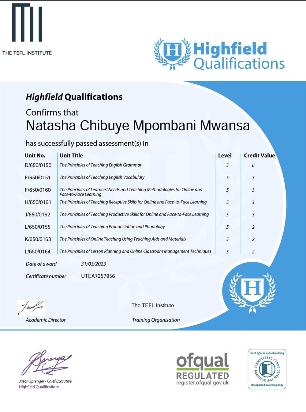 TEFL CERTIFICATE 