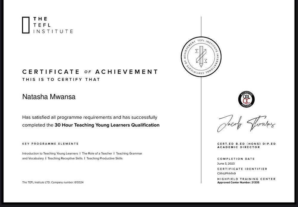 Сертификат. Teaching younger learners qualification