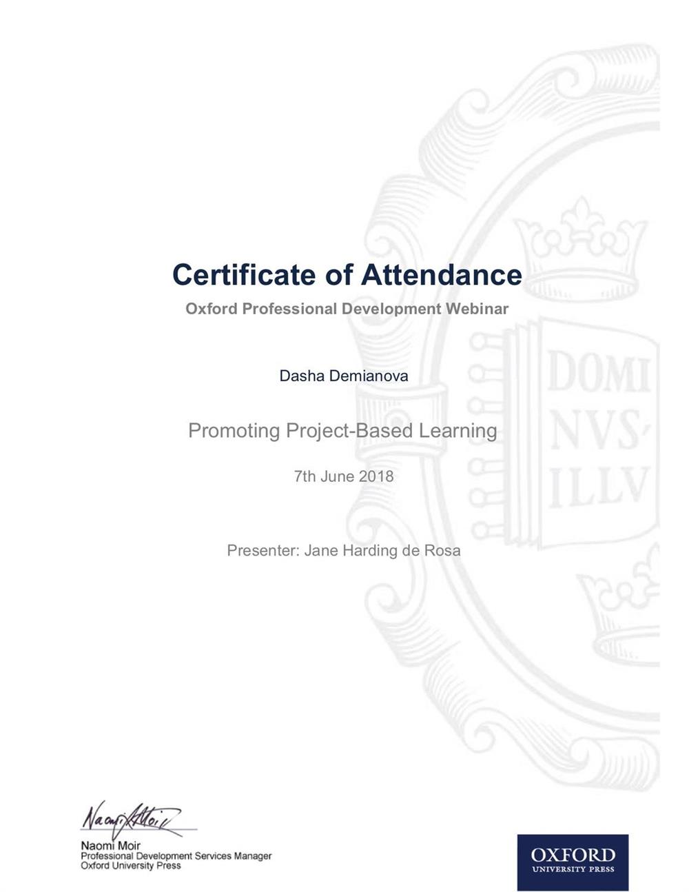 Promoting Project- Based Learning. Oxford 2018