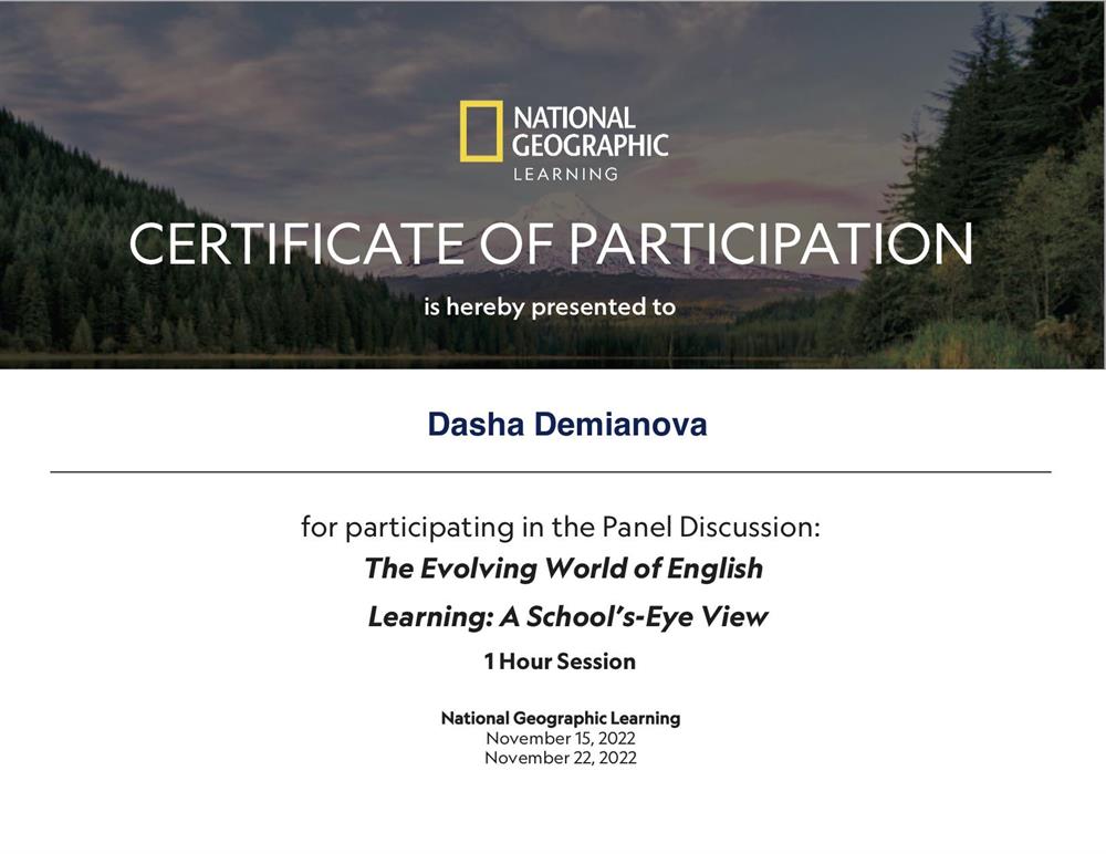 The Envolving World of English Learning: A School's-Eye View. Certificate 2022