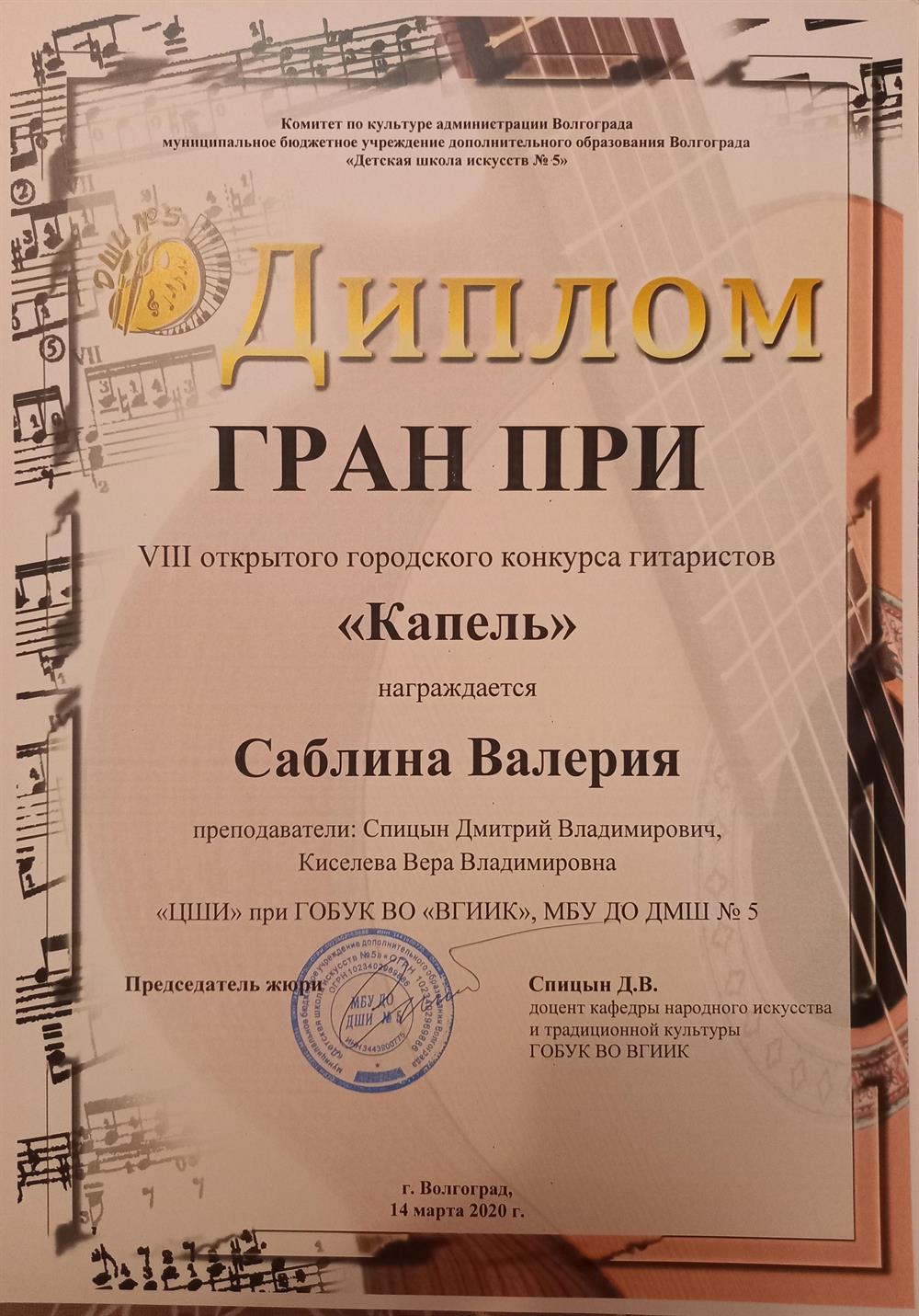 ГРАН ПРИ открытого конкурса гитаристов 2020