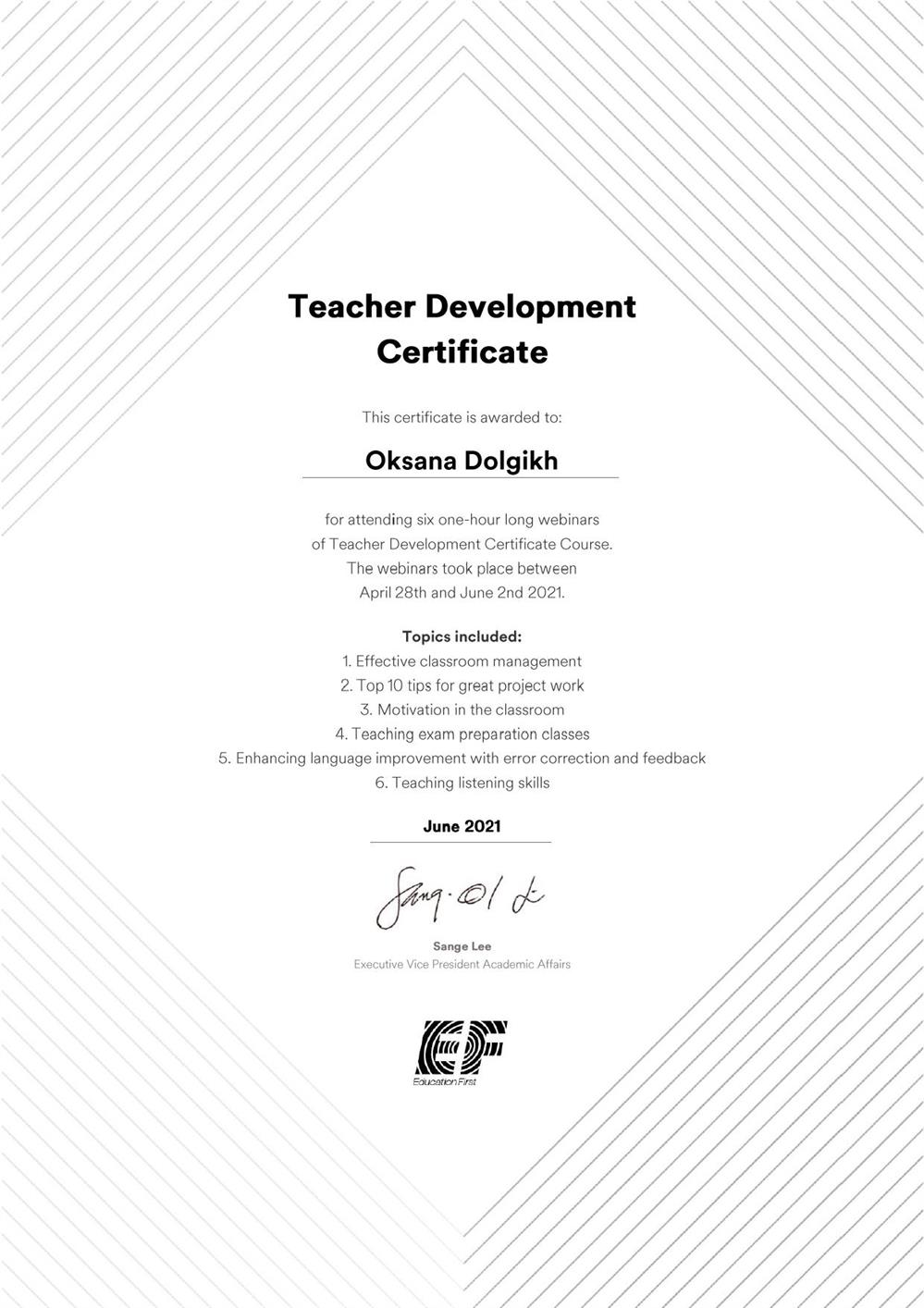EF - Teacher Development Certificate