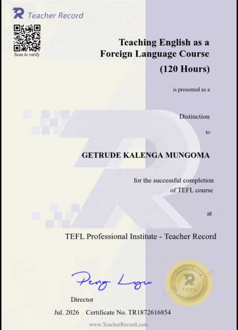 Сертификат TEFL(Teaching English as a Foreign Language(Преподавание английского языка как иностранного))