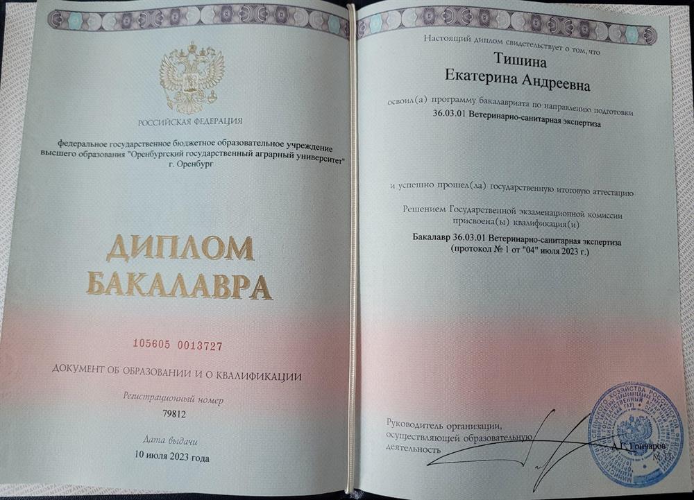 Диплом Бакалавра Оренбургского государственного аграрного университета