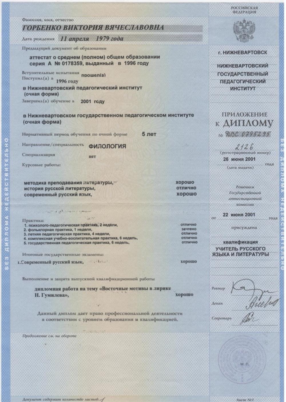 Приложение к диплому