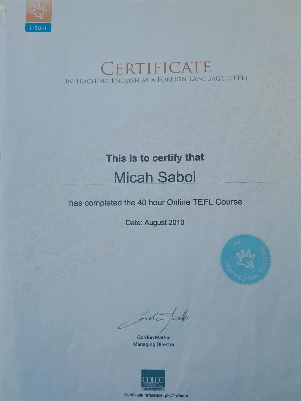 Teaching Certificate