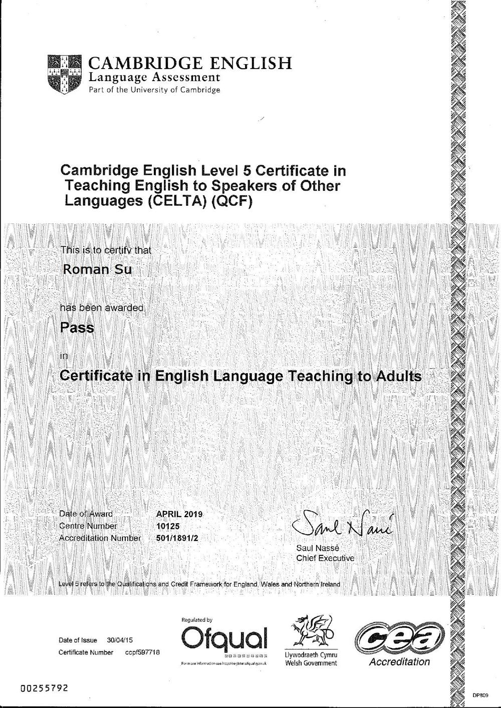 CELTA CERTIFICATE