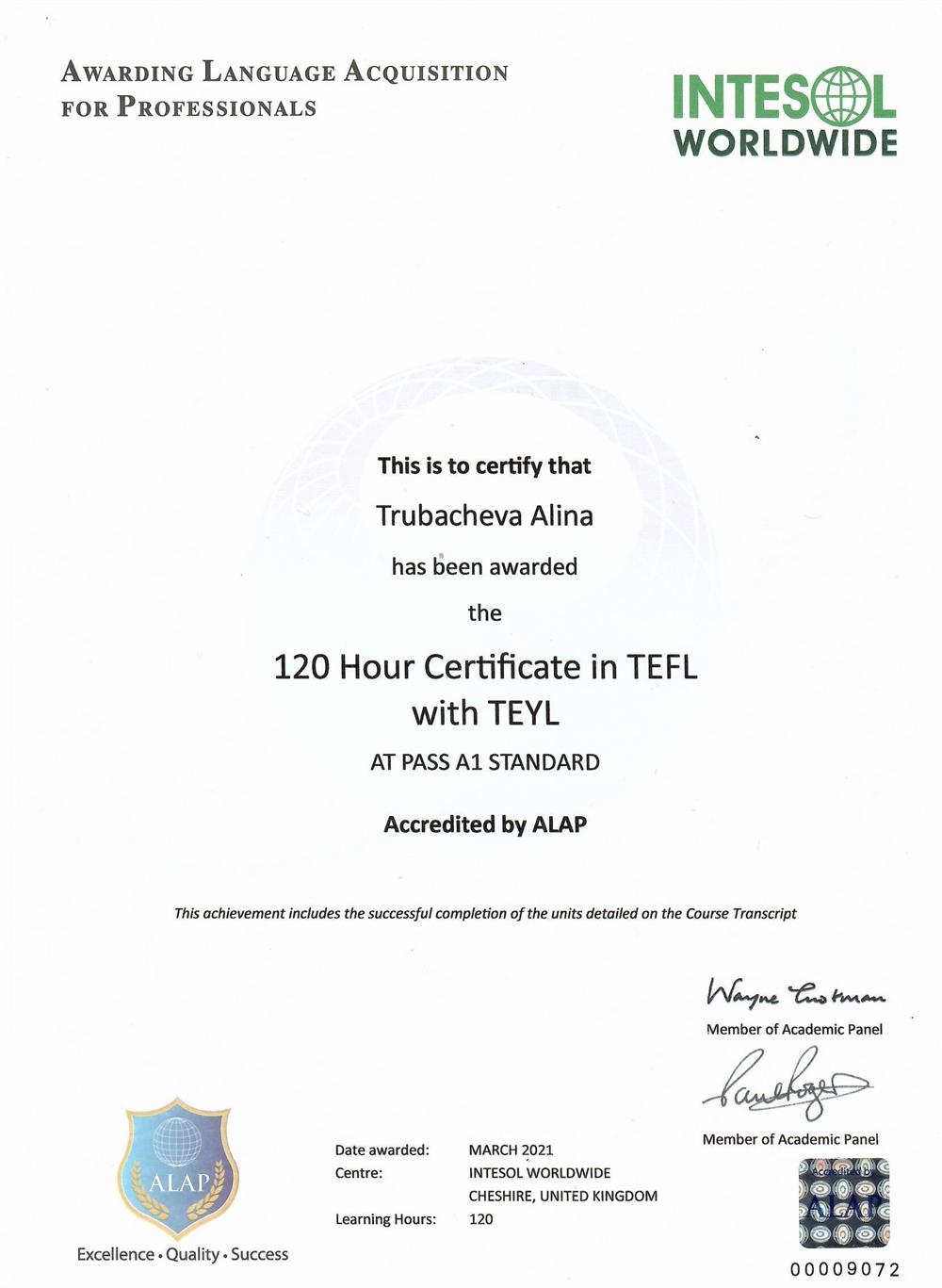 Certificate in TEFL with TEYL