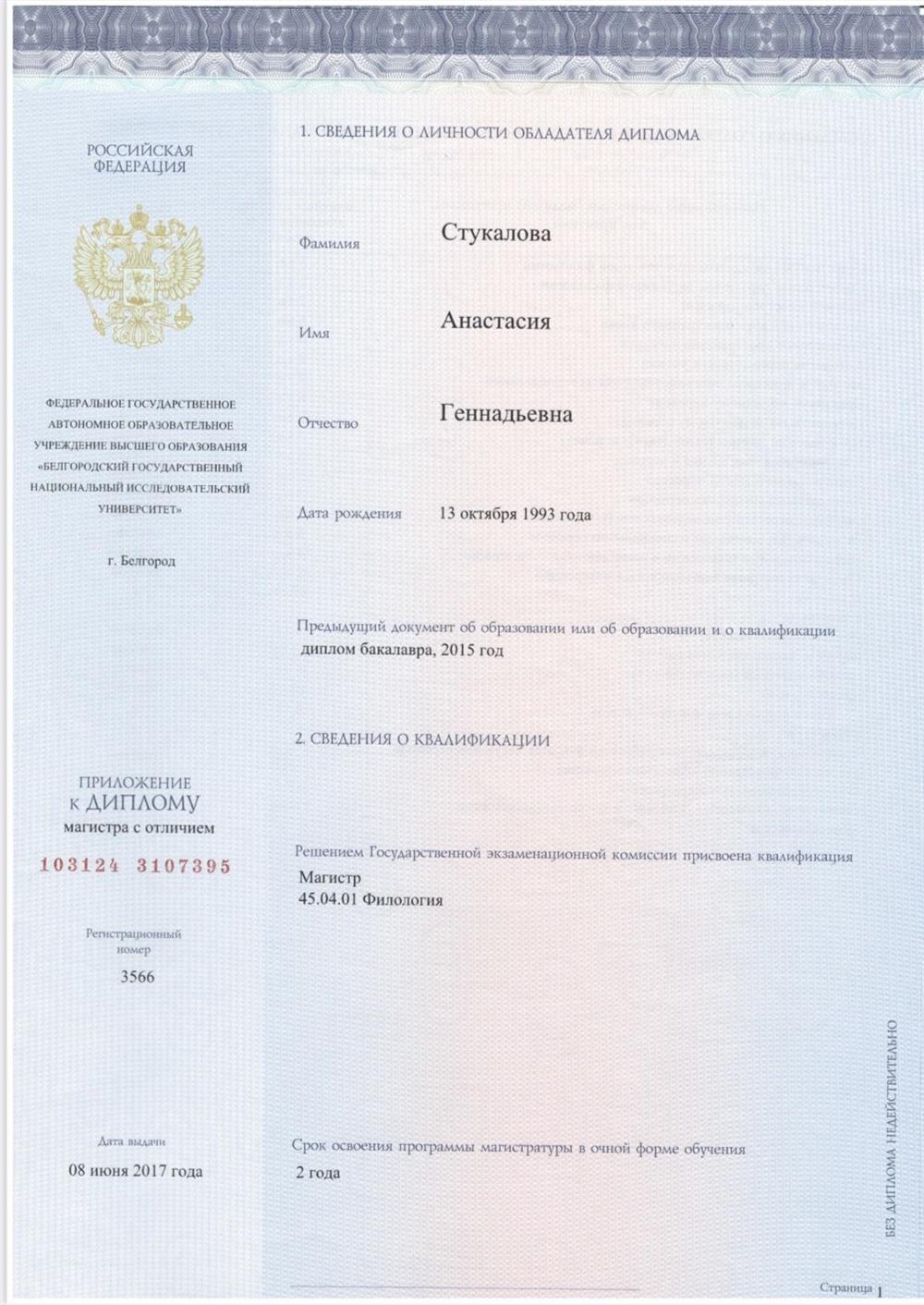 Диплом магистра с отличием 