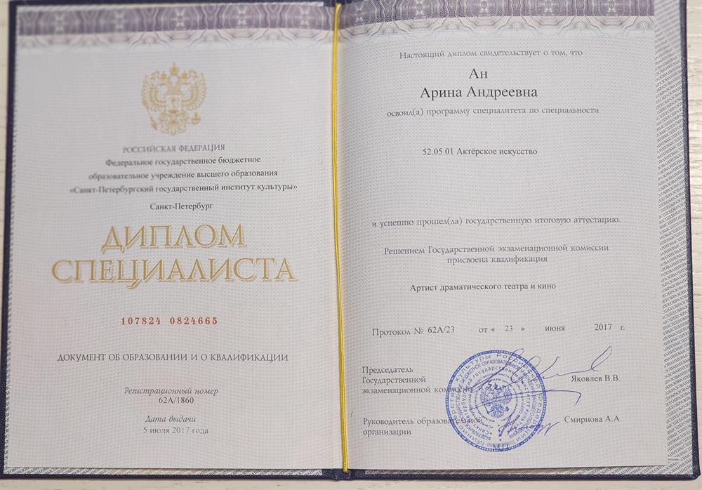 Диплом специалиста СПБГИК 