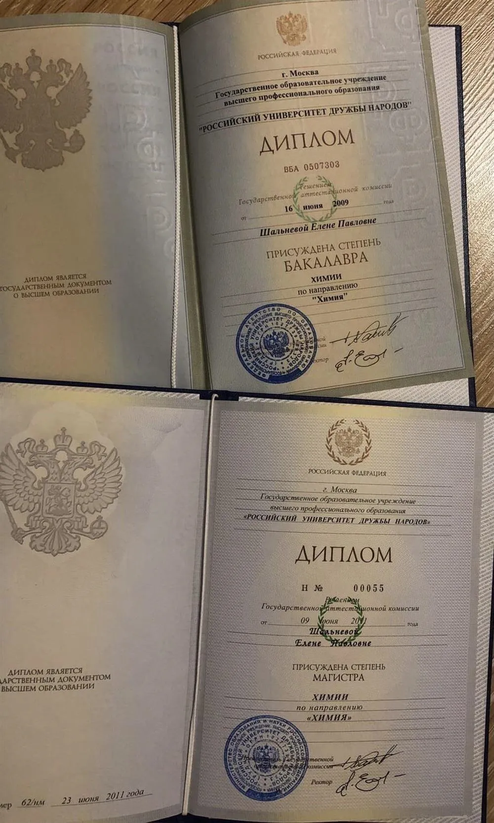 Диплом бакалавра и диплом магистра химии