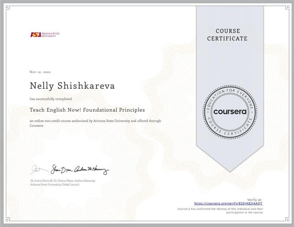 Arizona State University: Teach English Now! Foundational Principles