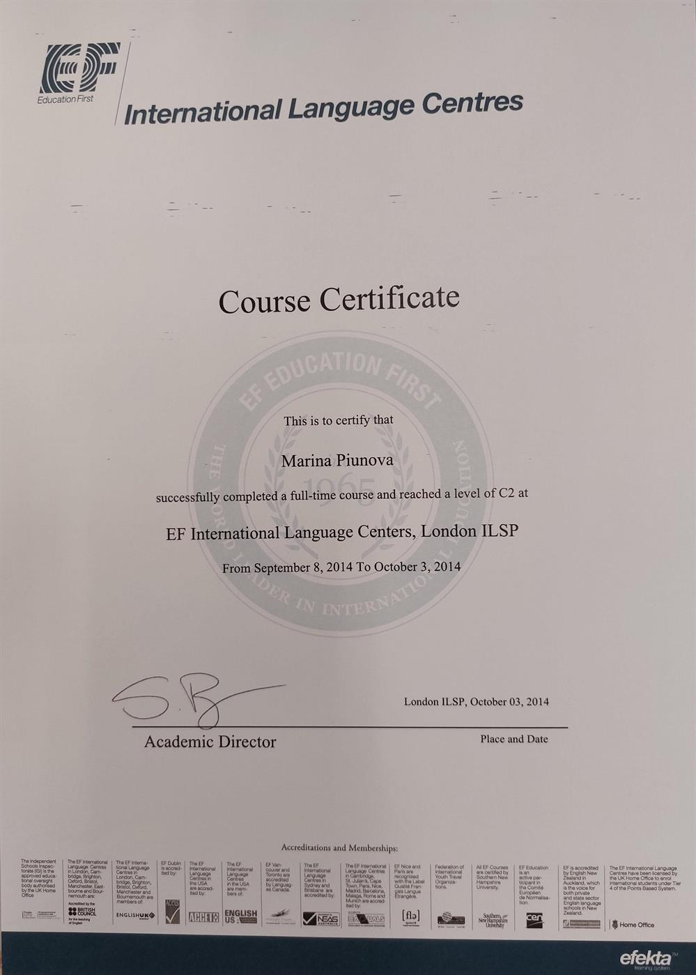 EF (Language Assessment, C2)