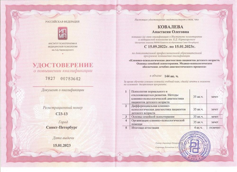 Клинико-психологическая диагностика пациентов детского возраста. Основы семейной психотерапии. Медико-психологическое обеспечение лечебно-диагностического процесса