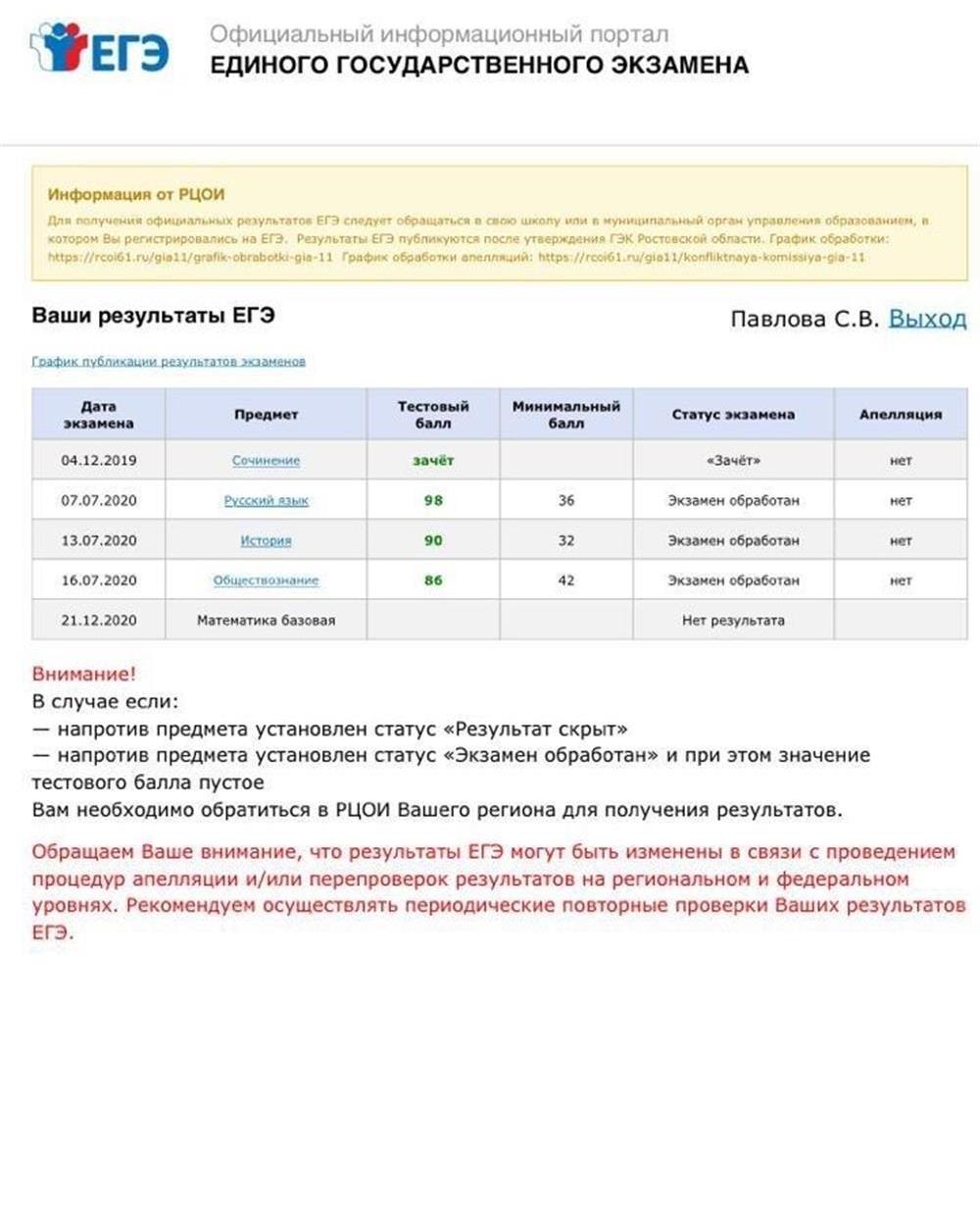 Мой результат ЕГЭ 2020