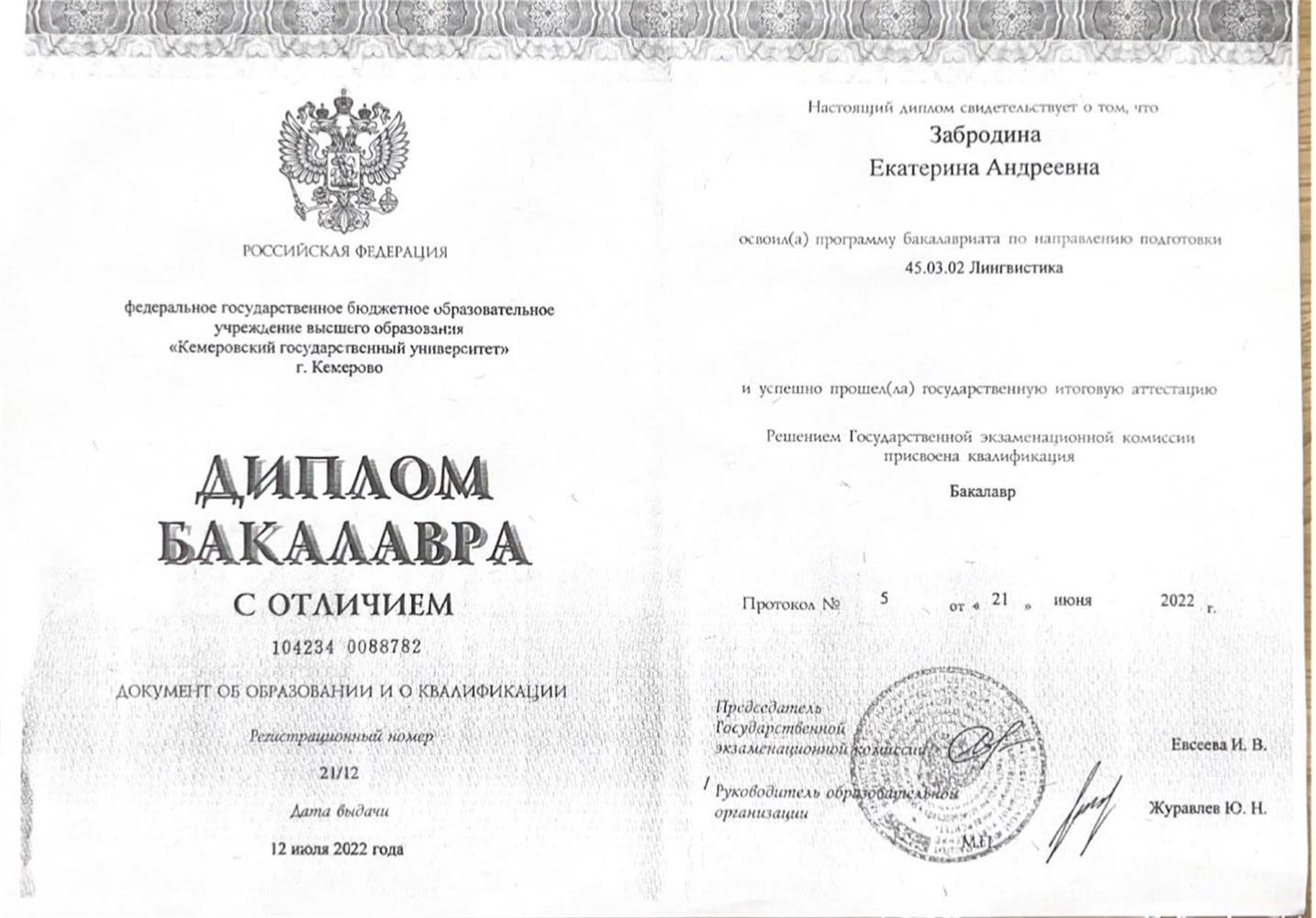Диплом бакалавра 