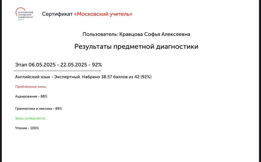 Сертификация «Московский учитель»