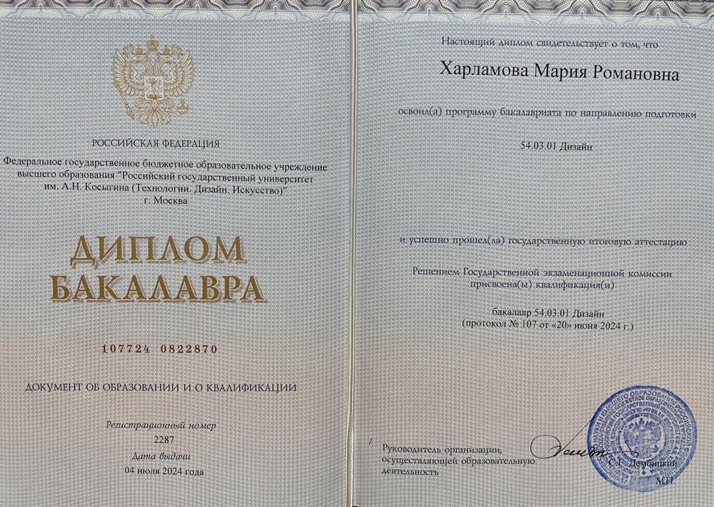 Диплом бакалавра 
Дизайн 
Промышленный дизайн