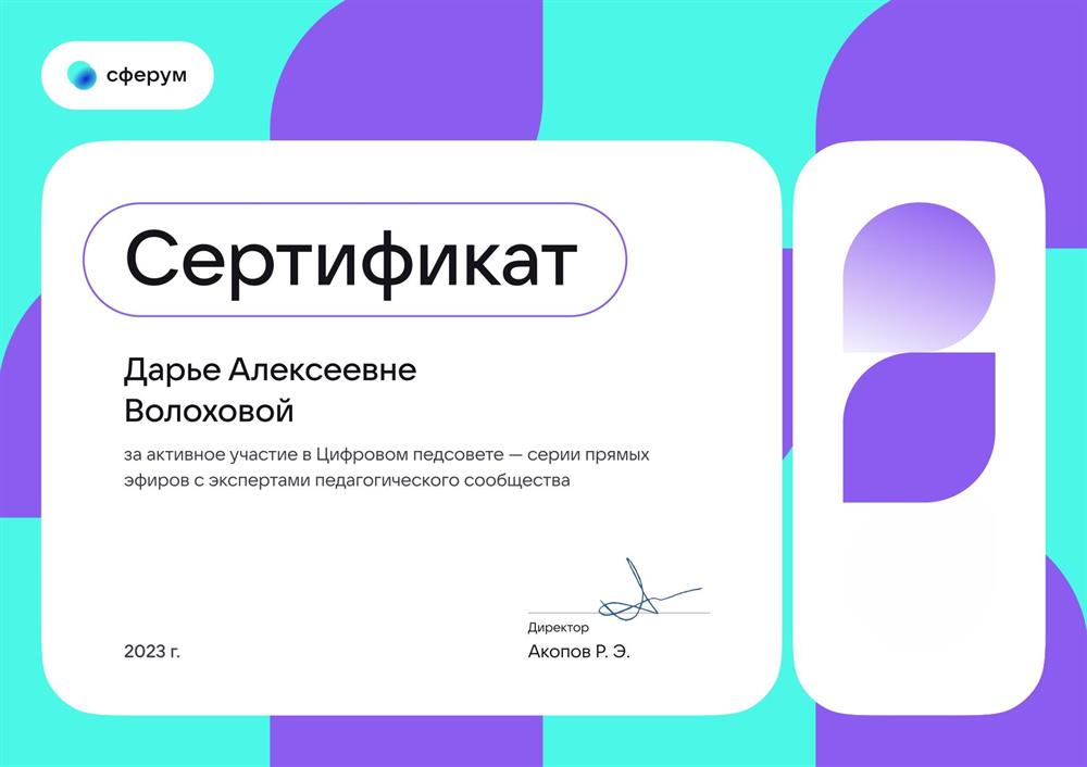 Сертификат за активное участие в цифровом пелсовете
