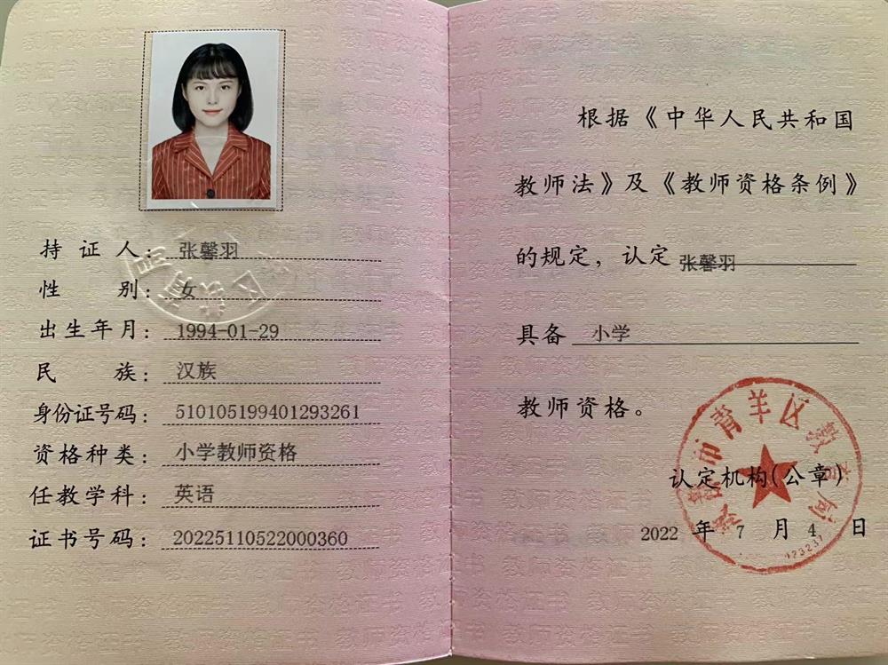National Teacher Certificate Examination Certificate (English Teacher)