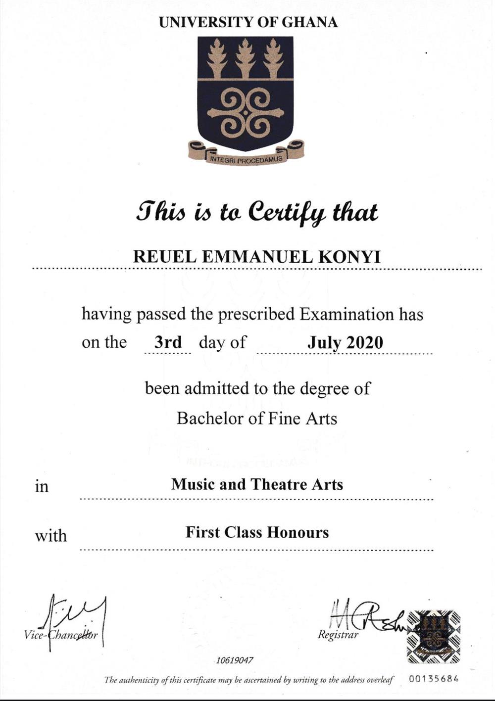 Official Undergraduate certificate.