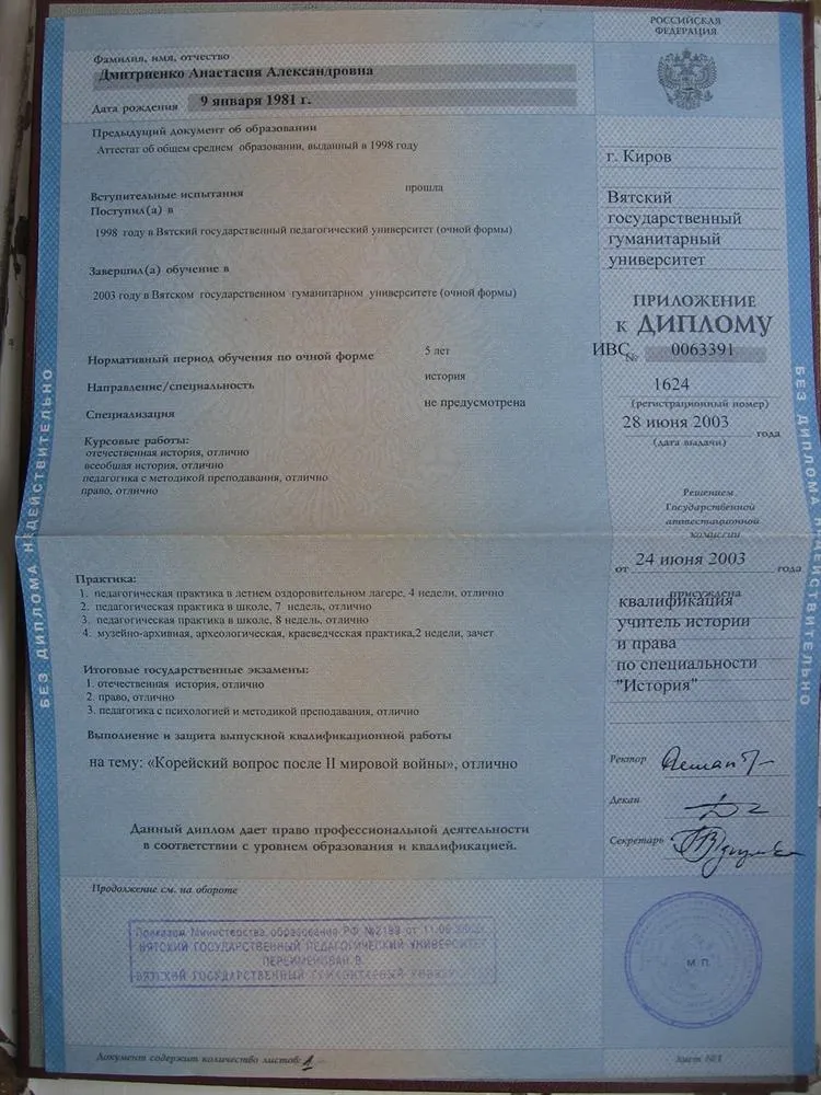 Приложение к диплому