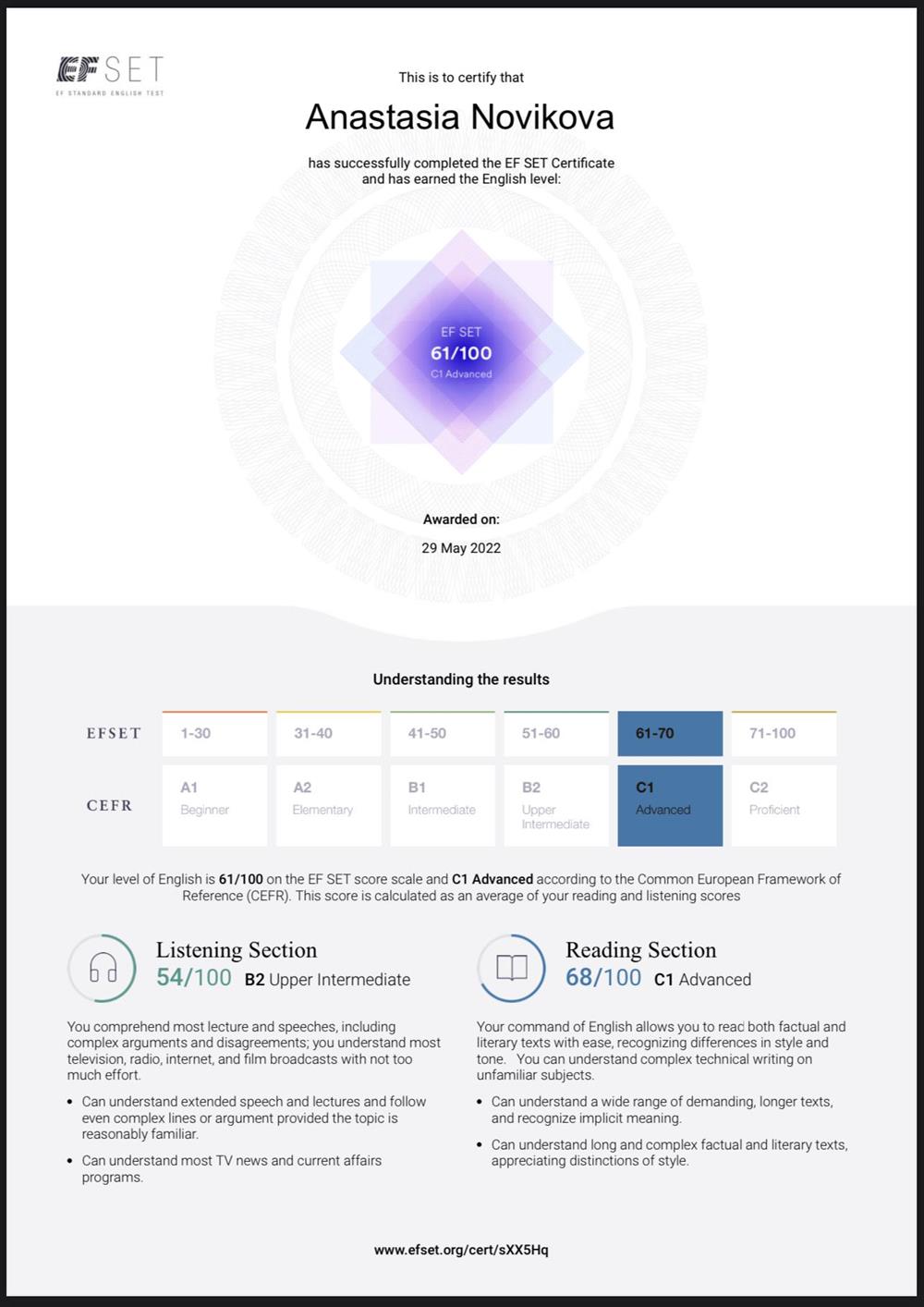 EF SET Certificate C1 Advanced