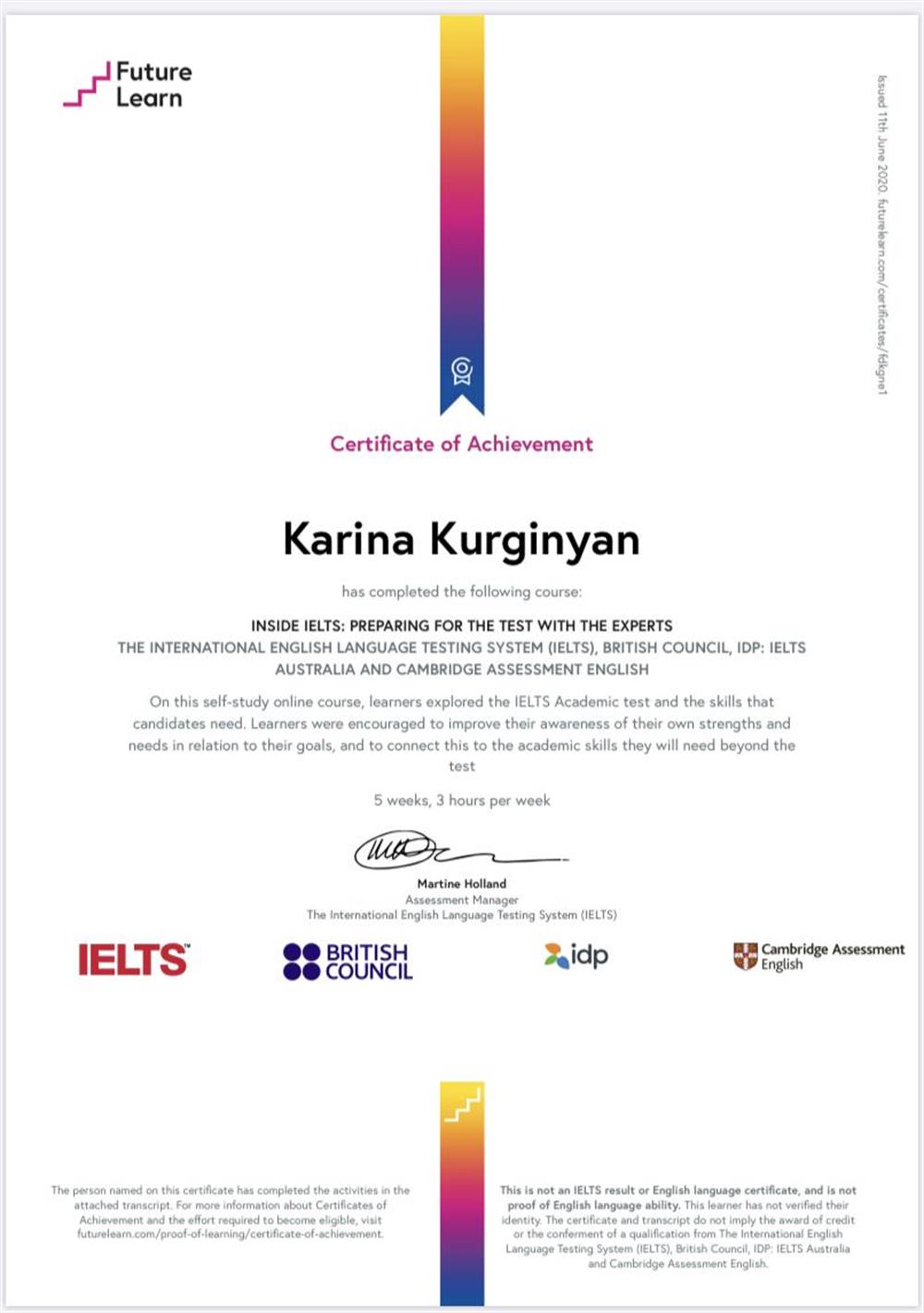 Сертификат «Подготовка к IELTS”