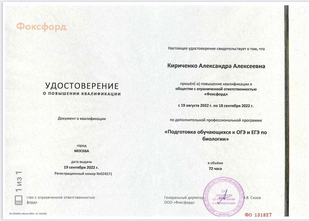 Удостоверение о повышении квалификации 