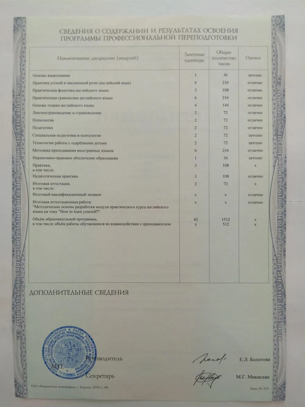 Приложение к диплому преподавателя 2