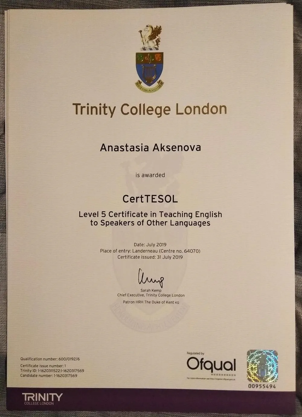 Сертификат TESOL (Тринити Колледж Лондон)