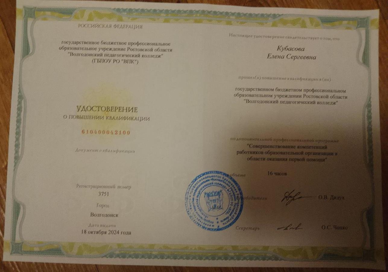 Удостоверение о повышении квалификации
