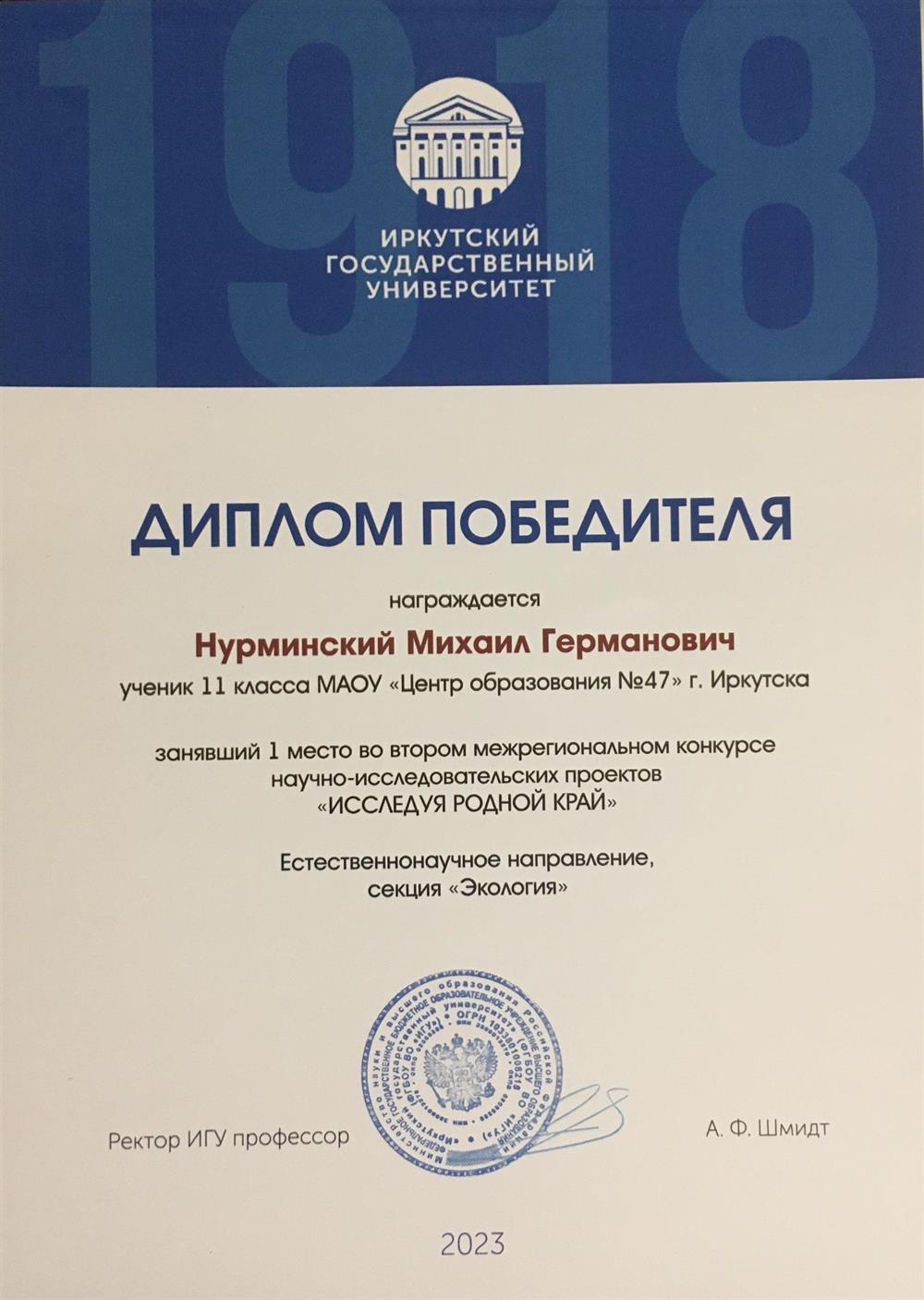 Наградной диплом 2 (победитель)