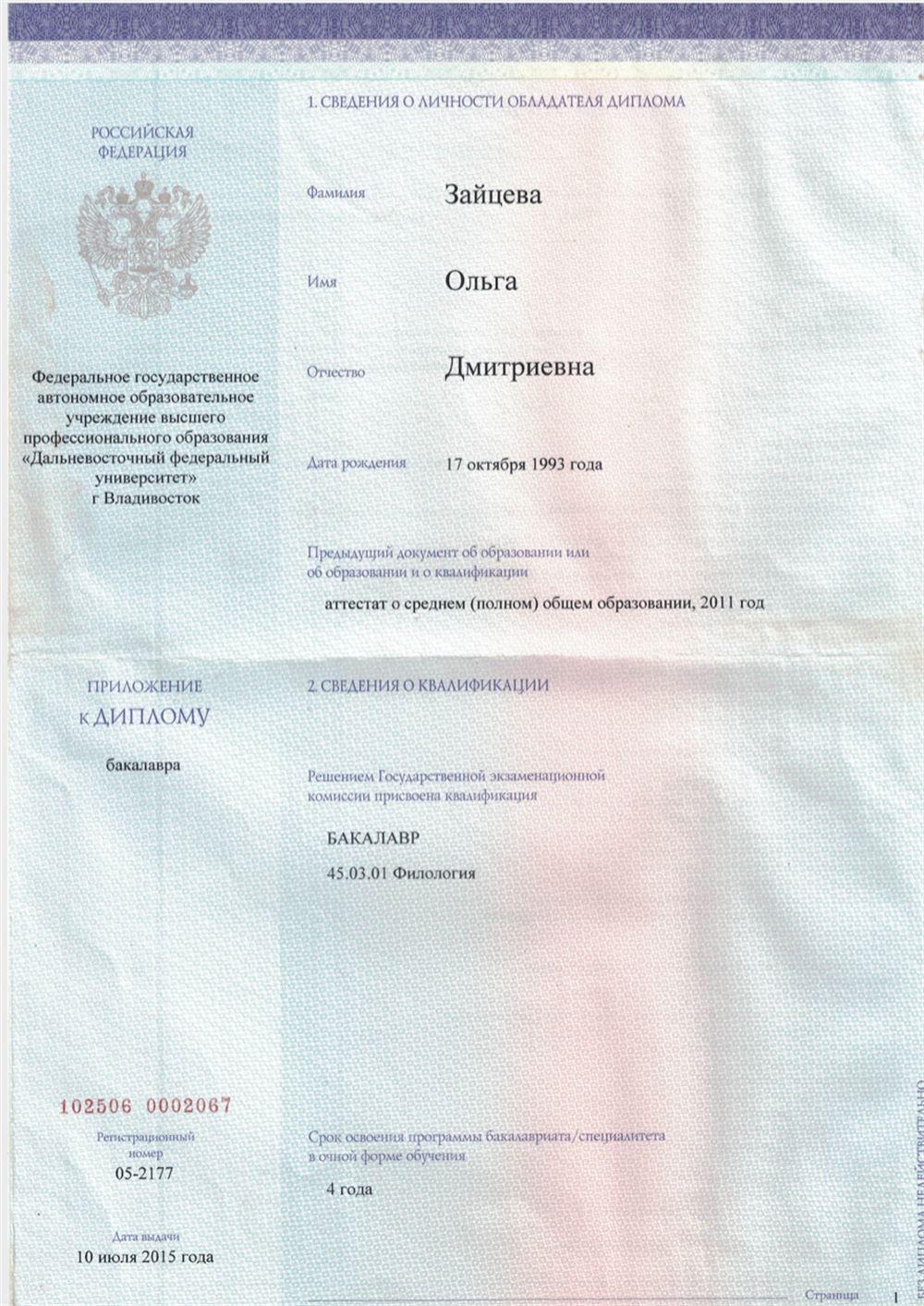 Диплом бакалавра. Дальневосточный Федеральный университет. 