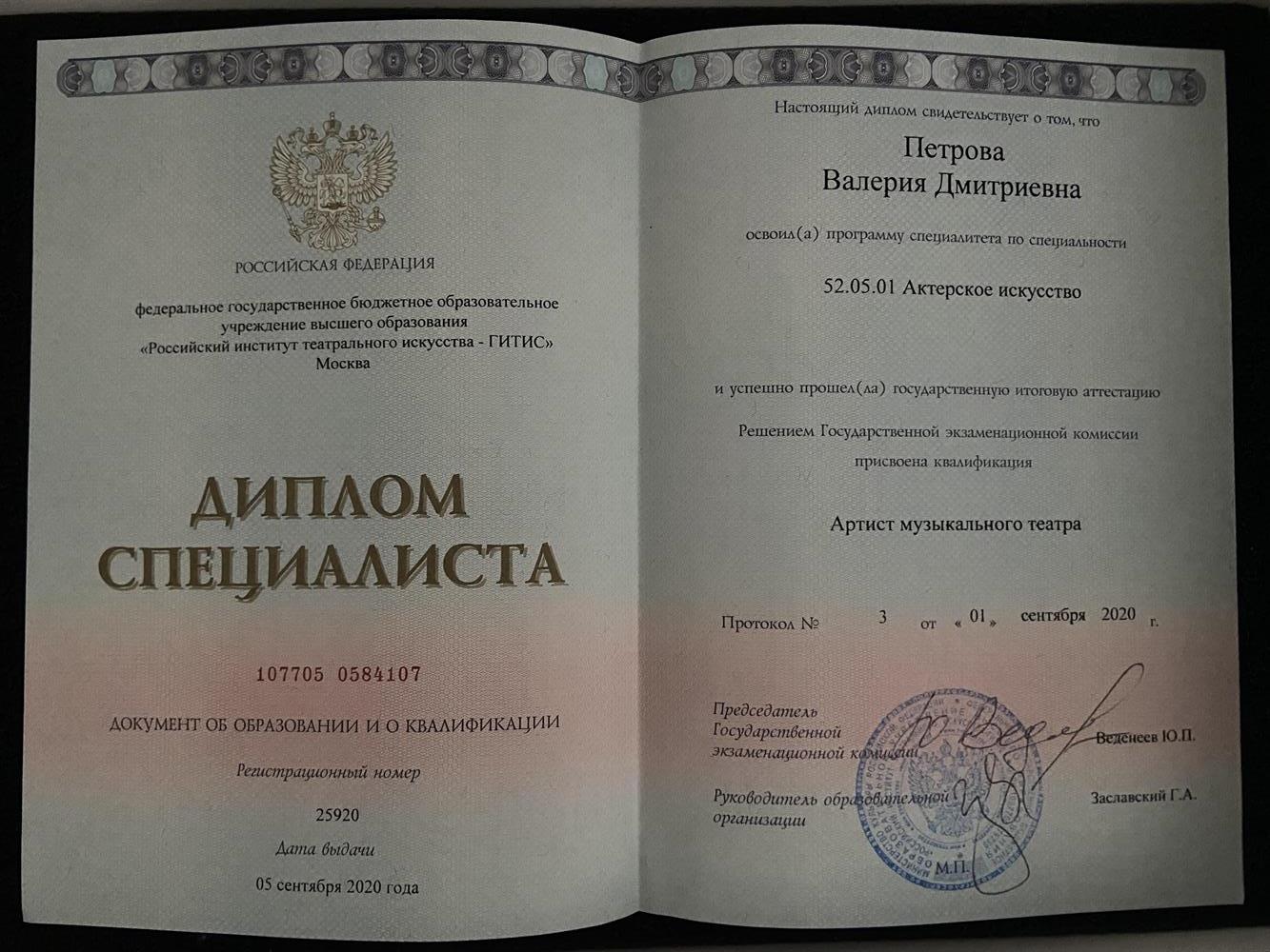 Диплом специалиста. Актерское искусство 