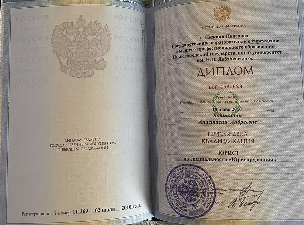 Диплом об окончании ННГУ им Лобачевского