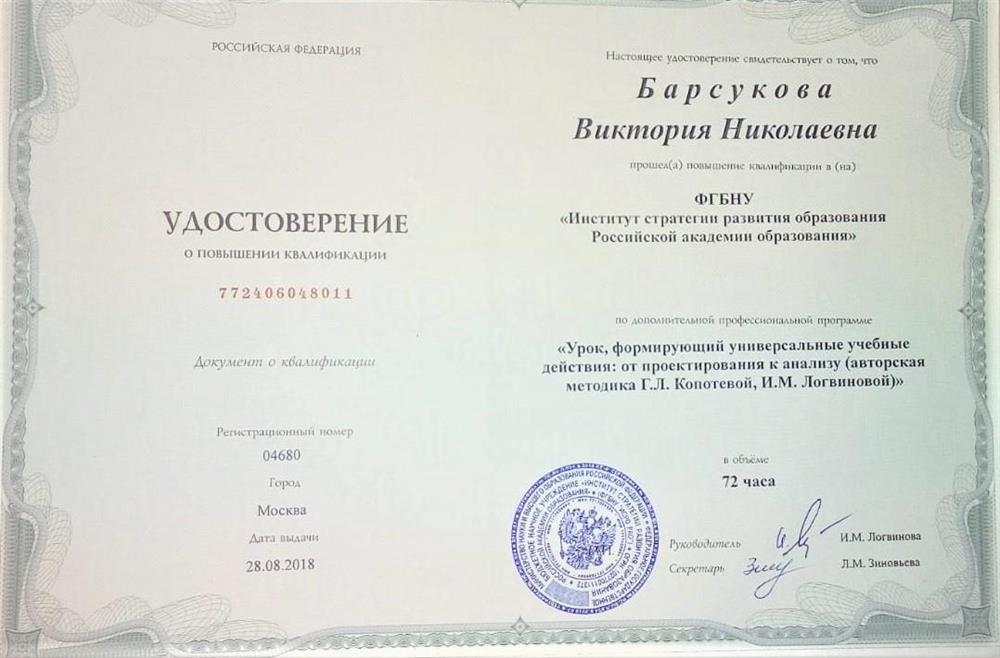 Удостоверение о повышении квалификации