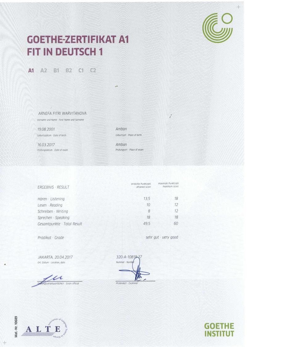 Сертификат. Goethe certificate 