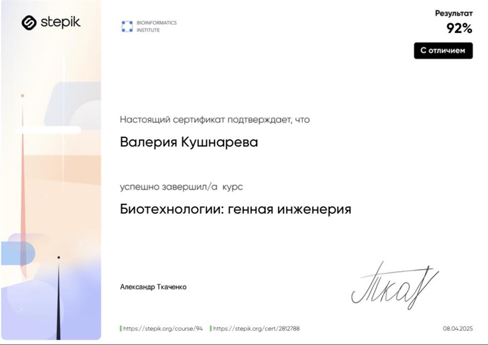 Сертификат о прохождении курса