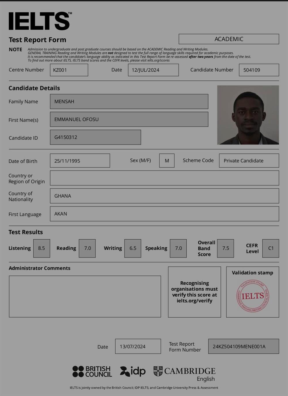 IELTS certificate