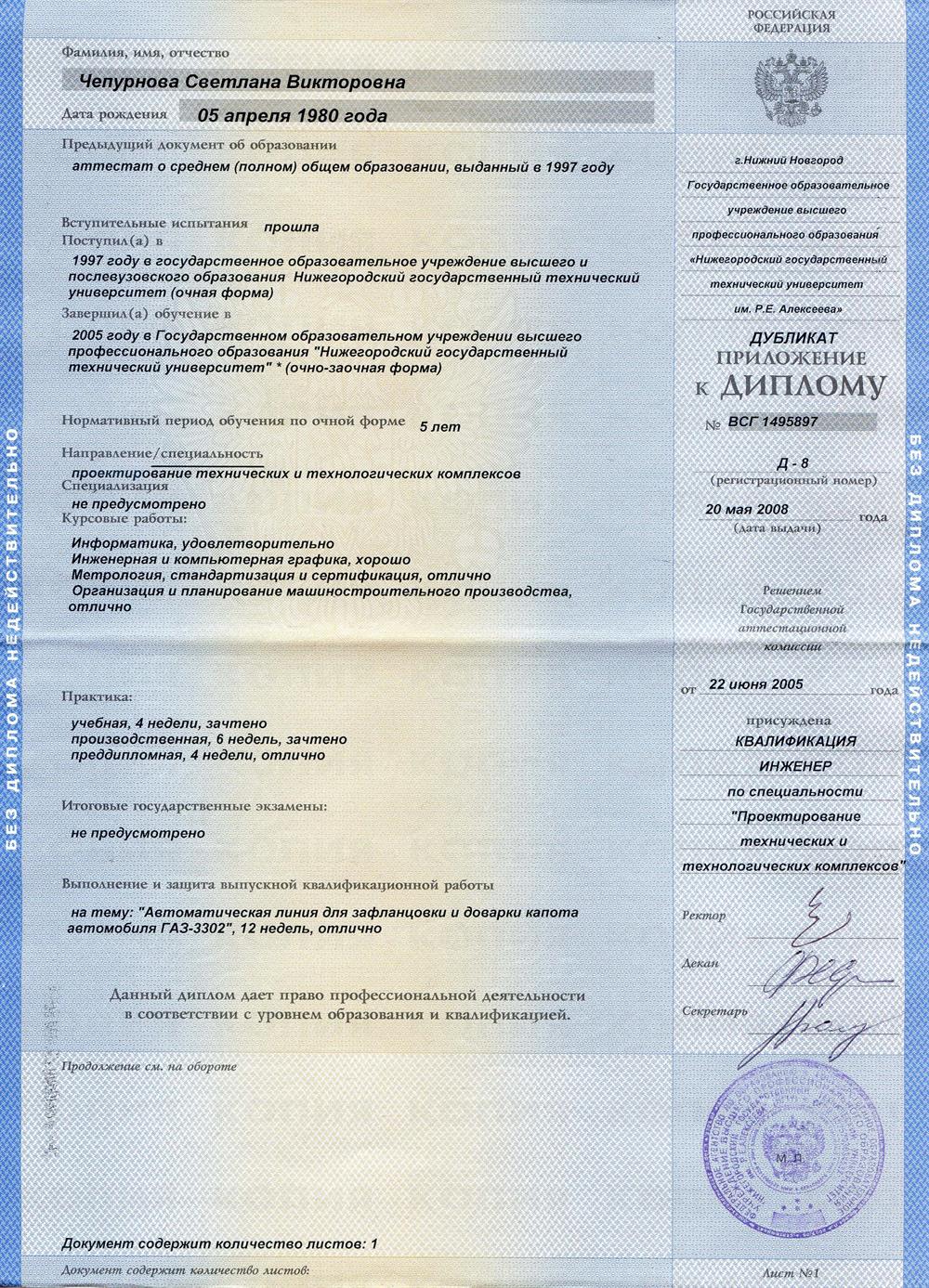 Диплом (Вкладыш)