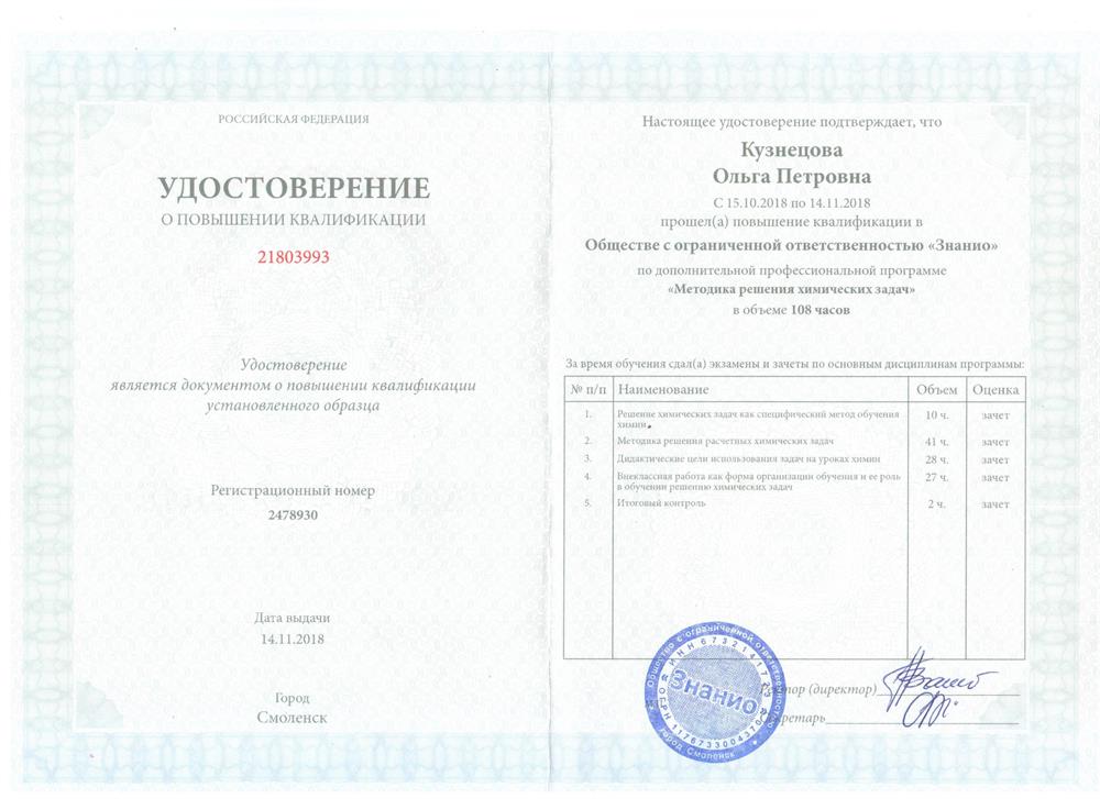 Курсы повышения квалификации "Методика решения химических задач"